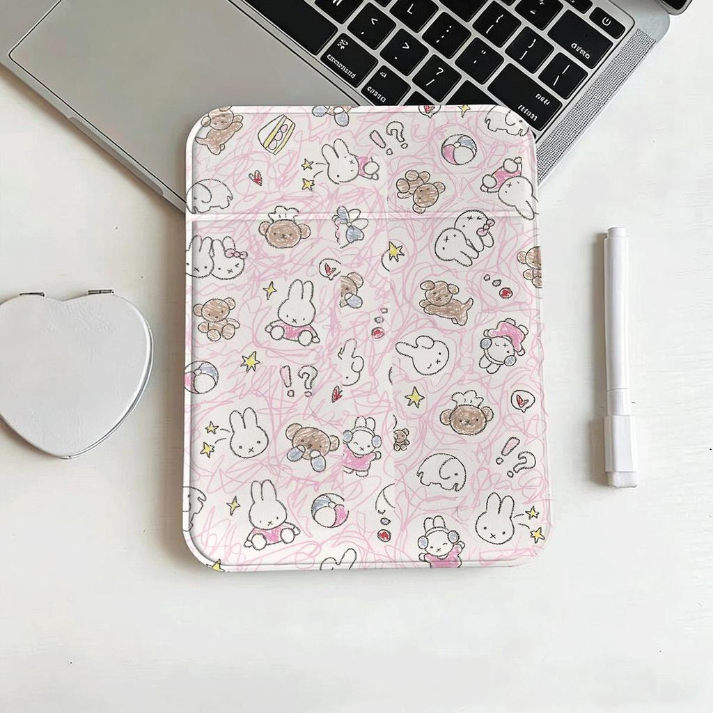 Gương gấp trang điểm toàn họa tiết thỏ nhỏ nền hồng pastel cho nữ sinh
