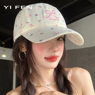 YIFEN Phong Cách Hàn Quốc Hoa Nơ Thêu Mũ Bóng Chày Nữ Xuân Hè Ngọt Ngào Thể Hiện Mặt Nhỏ Rộng Viền