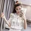 Cổ Tròn Hoa Off-the-Shoulder Áo Sơ Mi Voan Kích Thước Lớn Mỏng Hơn Nhìn Phiên Bản Thời Trang Mùa Hè Áo Sơ Mi Ngắn Tay Nhỏ