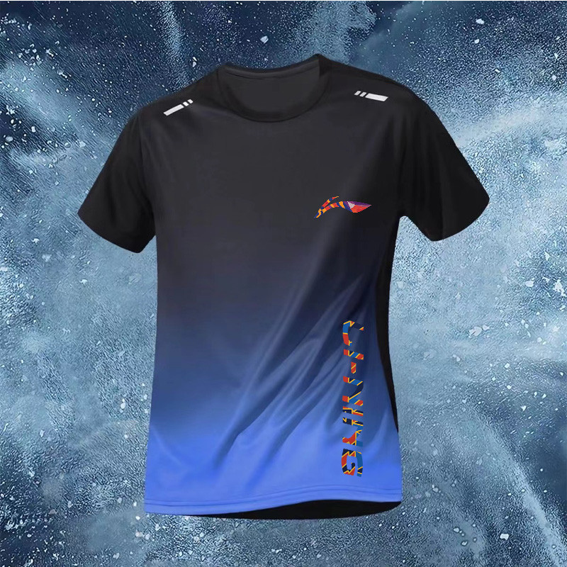 Áo thun thể thao Li Ning mùa hè nhẹ dáng rộng thể thao gradient tay ngắn thể thao chạy bộ và chạy trường tập thể dục cổ tròn khô nhanh quần áo