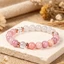 Vòng tay pha lê màu hồng Unisex - Thạch anh hồng Opal Thạch anh trong suốt Hạt vàng hồng - Đá tự nhiên thủ công