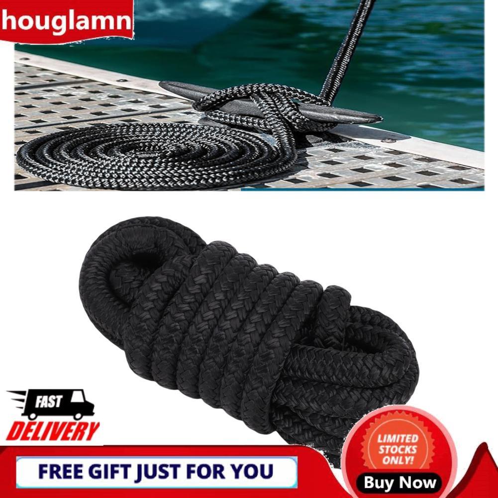 houglamn OPPWONG Dock Line Đôi bện nylon 3/8 Inch X 15ft Dây thuyền cường độ cao cấp hàng hải cho 12in Lỗ gắn Thuyền buồm nhỏ Pontoons Tàu cao tốc Cabin và Thuyền đánh cá (Màu đen)