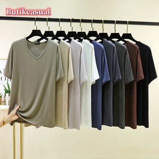Nam Modal Rời Thường Ngày Áo Size Lớn Cổ Chữ V Tay Ngắn Áo Top Mùa Hè Mới Đồng Bằng Co Giãn Đáy Áo Sơ Mi