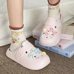 Tất Cả Trận Đấu Mùa Hè Nhà Ngoài Trời Mặc Kép EVA Ngón Chân-Covered Dép Hoạt Hình Nơ Lỗ Giày Nữ