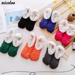 Tất sàn NICOLOO, Tất ấm áp thoải mái dày dặn, Tất dệt kim chống trượt màu trơn chất lượng cao Sử dụng trong nhà