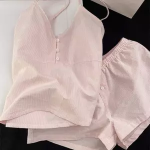 < YEI > Quần Short Suspender Có Miếng Lót Ngực Bộ Đồ Ngủ Nữ Mùa Hè Sọc Ngọt Ngào Quần Áo Nhà Phù Hợp Với Mới