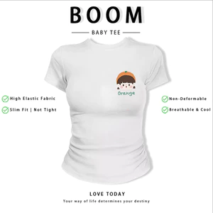BOOM Áo Baby Tee Nữ Cotton Ôm Body-Áo Thun Ngắn Tay Y2K In Hình PhongCách Mùa Hè, Cổ Tròn Hàng Đầucách hàn quốc phong214