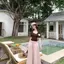 Thiết kế phong cách mới mùa hè Feel Fungus Edge Co giãn eo Drape Quần ống rộng + Bộ áo thun màu cà phê