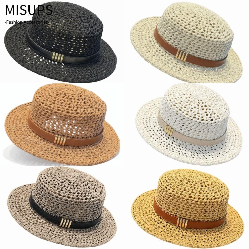 Mũ Rơm Che Nắng MISSIPS, Mũ Rơm Dệt Tay Nhẹ Rỗng, Dệt Tinh Tế Phong Cách Vintage Vành Rộng Thủ Công Tinh Tế Mũ Rơm Dệt Đi Biển Kỳ Nghỉ