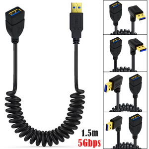 Cáp nối dài lò xo cuộn USB 3.0 1,5m, USB-A Nam sang Nữ, phích cắm mạ vàng, dữ liệu 5Gbps & sạc 5V / 2A, cho ổ cứng & PC gắn ngoài