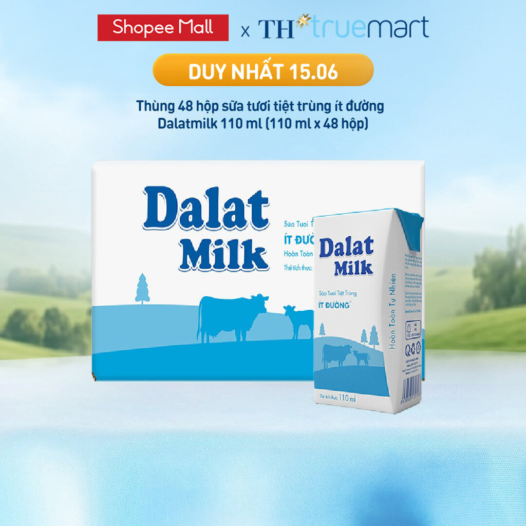 [LIVE STREAM] Thùng 48 hộp sữa tươi tiệt trùng Dalatmilk ít đường 110 ml (110 ml x 48)