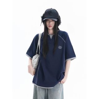Áo thun nam GKSSS tay ngắn phiên bản Hàn Quốc thiết kế thích hợp giả hai chất lượng cao trung tính