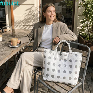 Túi Tote chấm bi FUHUIOT, Túi xách PVC đa chức năng dung tích lớn chống thấm nước, Túi mua sắm thông thường bằng vải Polyester tròn mềm đa năng hàng ngày