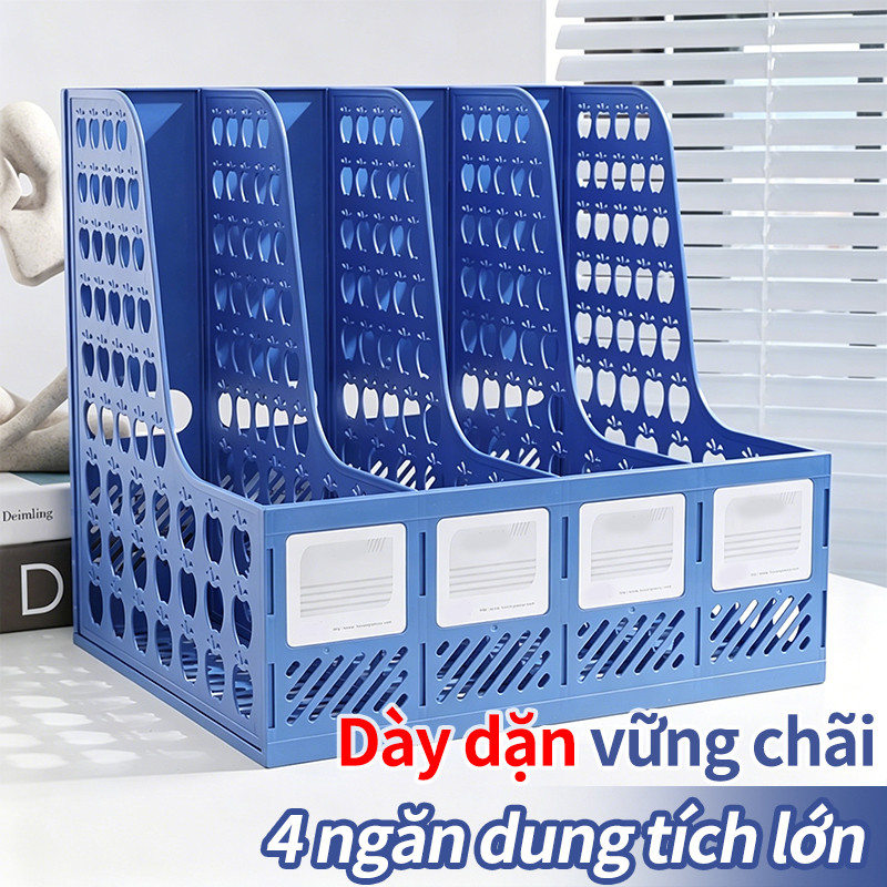 Kệ đựng tài liệu 4 ngăn để bàn học sách vở A4 đồ decor văn phòng học sinh cứng cáp gấp gọn