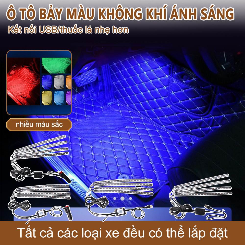 Đèn Led Gầm Ghế Ô Tô Nội Thất Nháy Theo Nhạc, Nhiều Chế Độ Màu Sắc, Cắm USB/Tẩu, Điều Khiển Từ Xa