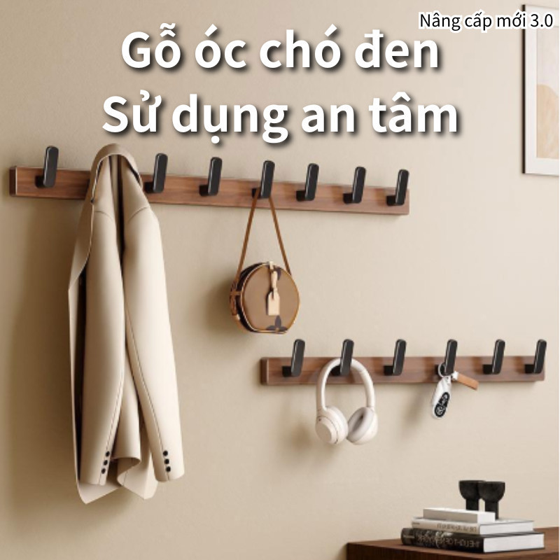 Móc treo đồ dán tường,lắp đặt 2 cách,Bản Móc Rộng,Tải Trọng Cao,chất liệu gỗ óc chó cao cấp