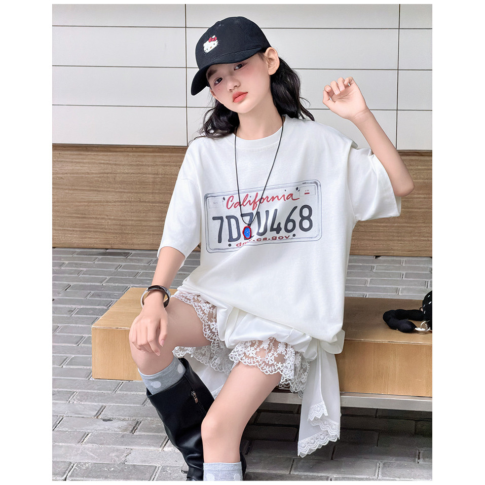 Bé Gái Ren Trắng Khâu Bud Quần Short Mùa Hè Phong Cách Mới Trẻ Em Thời Trang Không Đều Culottes