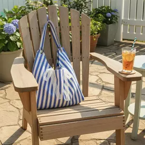 BeautifulHomeA Túi vải Hobo sọc lớn dành cho nữ Trang trí nơ ren Túi Tote đeo vai có thể đảo ngược cho chuyến đi nghỉ mát VN