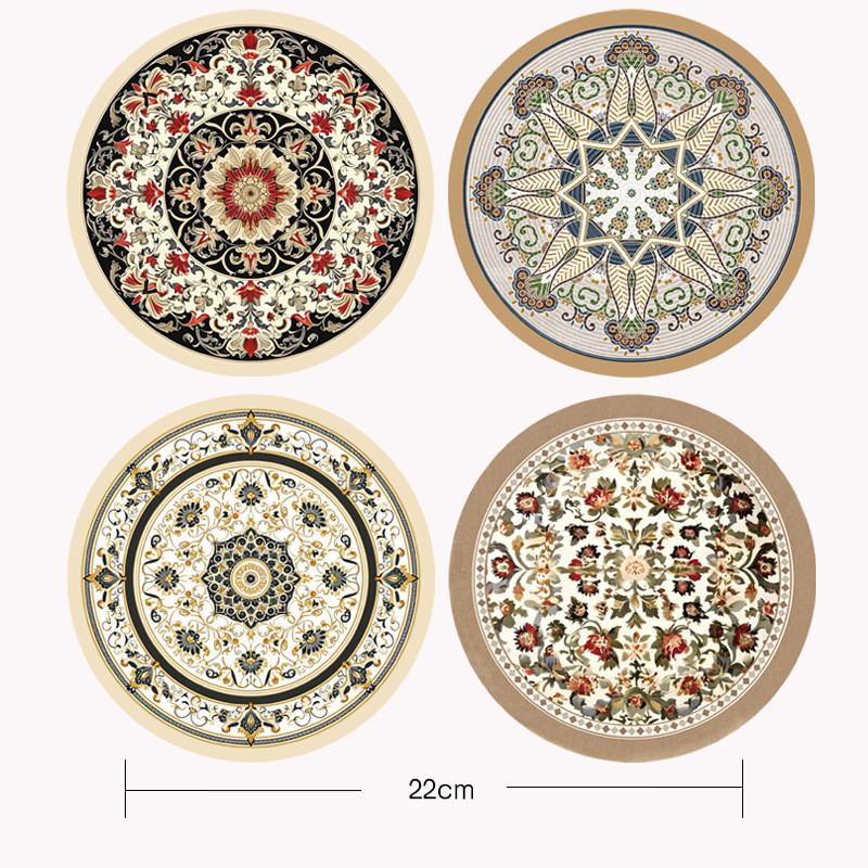 Phong Cách Cung Điện Retro Coaster Placemat Tròn Nhà Bếp Chống Thấm Nước Bàn Ăn Bán Buôn Chống Mài Mòn Chống Trơn Trượt