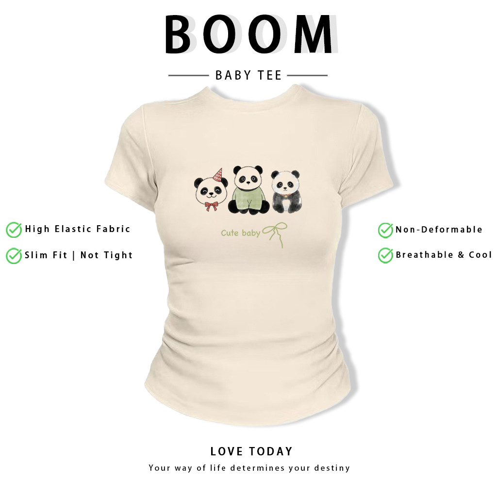 BOOM Áo Baby Tee Nữ Cotton Ôm Body-Áo Thun Ngắn Tay Y2K In Hình PhongCách Mùa Hè, Cổ Tròn Hàng Đầucách hàn quốc phongV93