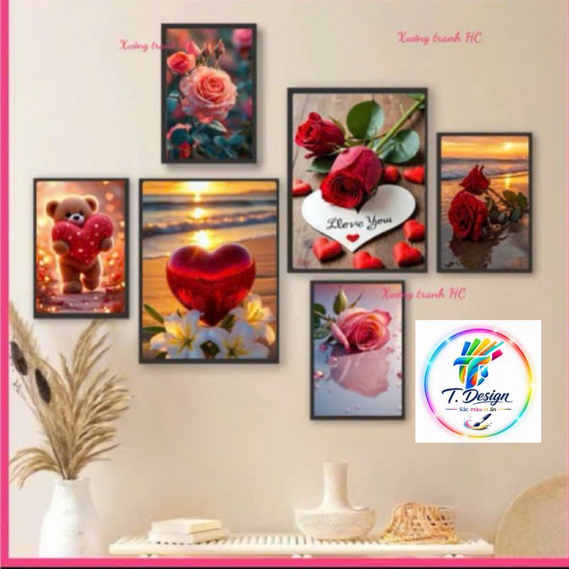 Bộ 6 Tranh decor dễ thương cho cô nàng, hoa xinh để trang trí phòng và tường đẹp.