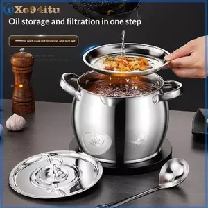 XOITU Hộp đựng dầu mỡ bằng thép không gỉ Dầu ăn 1L Bộ lọc lưới có thể tháo rời cho nhà bếp Chiên sâu VN