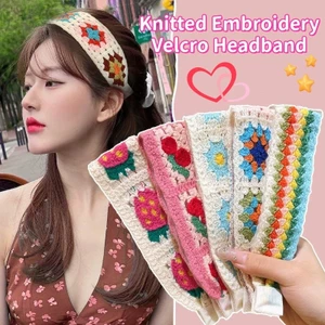 Mới 1 Chiếc Dệt Kim Hoa Velcro Băng Đô Co Giãn Móc Tóc