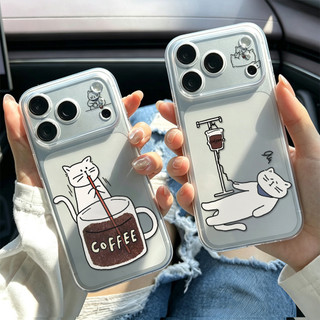 Mèo cứu sống bằng cà phê ỐP đIệN ThoạI Cho IPhone 17 15 14 13 12 11 Promax, XR XS MAX 16PRO 16 Plus ốP Silicon TPU MềM T
