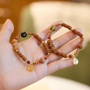 Vòng tay Cock Shore Ban đầu King Kong Bodhi Vòng tay Đá ô liu Citrine Mã não Pha lê Vòng tay đôi26052601