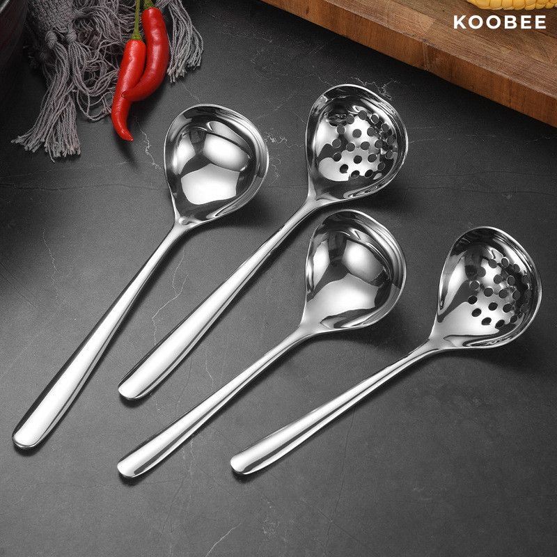 Muôi Múc Canh Inox 304 Nguyên Khối KOOBEE - Thìa Múc Canh, Muôi Lỗ Cán Dài Dày Dặn Đánh Bóng Gương Cao Cấp | 388