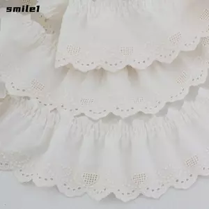 Viền Ren Nhộn SMILE, Vải Ren Cotton 7cm Chiều Rộng, Ruy Băng Thủ Công DIY Trắng Ruffle Thiết Kế Viền Thêu