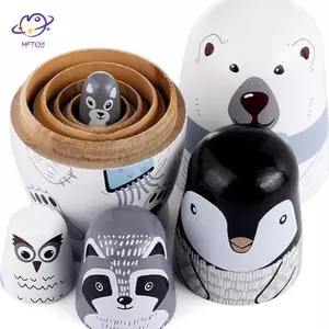 HFTOY Đồ chơi sơn tay Búp bê làm tổ Nga Các bức tượng trang trí Đồ chơi Matryoshka bằng gỗ Bộ sưu tập thủ công Búp bê Staing thủ công ~