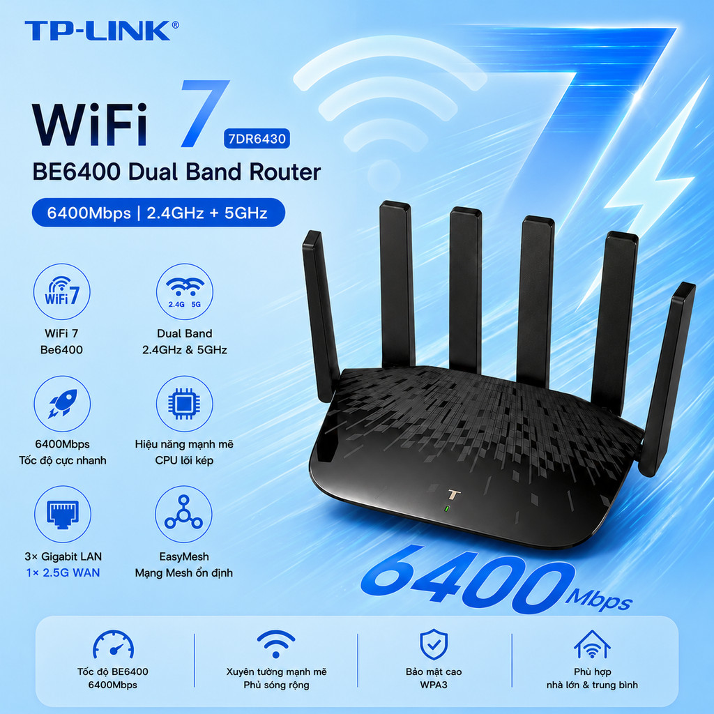 TP-Link Wifi 7 7dr6430 Wifi7  Cổng 2,5G /  Wifi Mesh Wifi 7  🅼🅸 BE3600 3600 / ZTE E3713 2.5G 4 cổng LAN WAN Gigabit | BigBuy360 - bigbuy360.vn