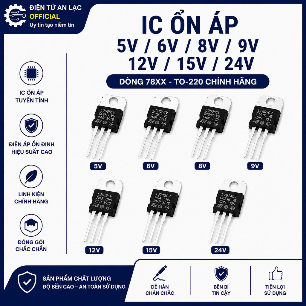 4 Cái IC ổn áp 7805 7806 7808 7809 7812 7815 7824 TO-220 Chính hãng