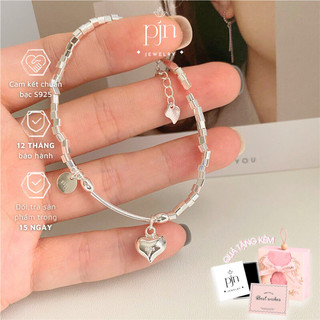 Lắc Tay Bạc Nữ Vòng Tay Bạc 925 PJN Hạt Mix Charm Trái Tim Vòng Tay Hạt Phong Cách Điệu Đà Dành Cho Nàng VT34