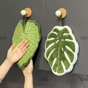 CAST Khăn Tay Nhà Bếp, Khăn Tay Lá Hoạt Hình Nhung San Hô, Treo Dày Thấm Hút Nước Vải Lau Nhà Bếp