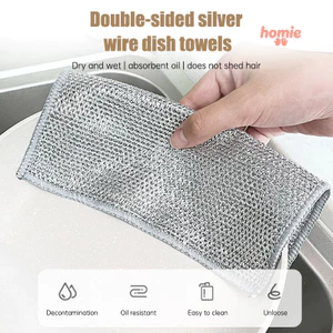 Khăn lau bát đĩa lưới hai mặt bằng dây thép, khăn lau nhà bếp chắc chắn, chống mài mòn.