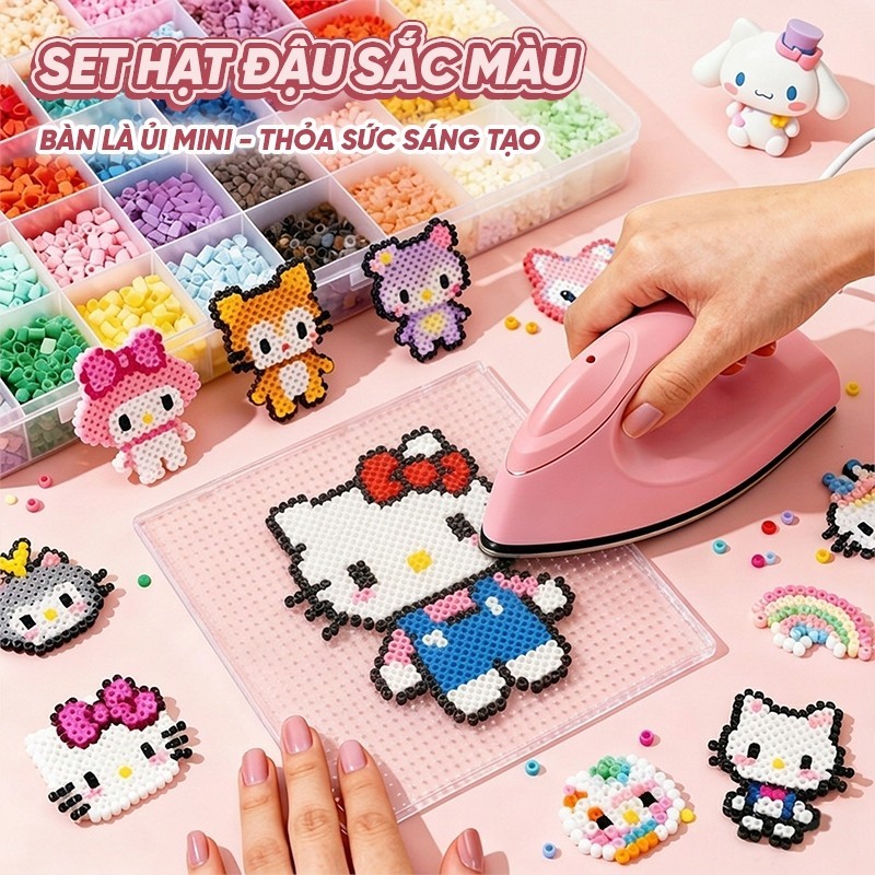 Bộ hạt xếp hình full set 24/48/96 mẫu handmade nhẵn mịn bàn ủi an toàn cho bé quà sinh nhật sáng tạo