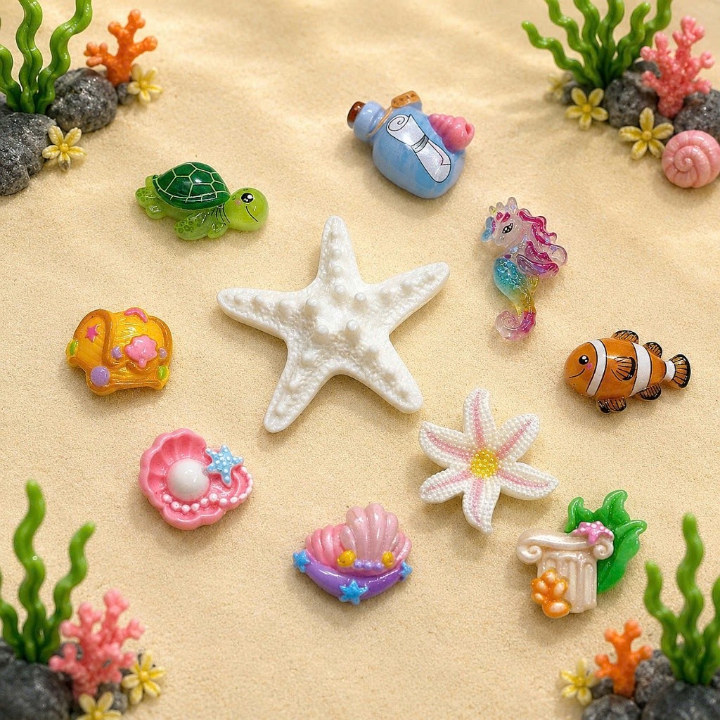 Set Charm Dép Độc Quyền Sao Biển Vàng Cá Hề Đại Dương Kawaii Resin DIY Cute Pastel Gắn Dép Sandal Charm Biển dễ thương
