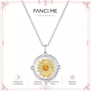 FANCIME "My Sunshine" Hoa Hướng Dương Mẹ Ngọc Trai Citrine Birthstone Xoay Vòng Cổ Bạc Sterling