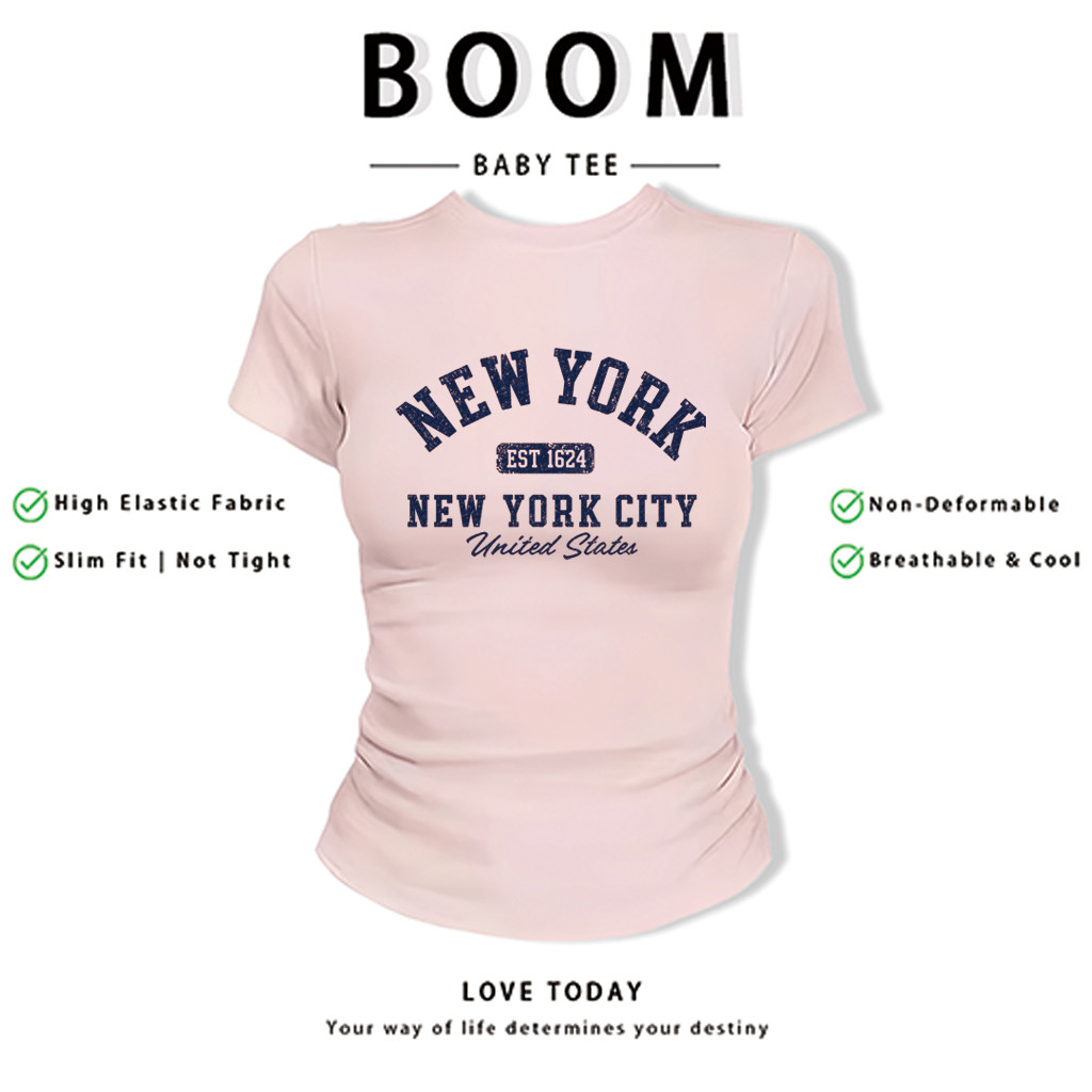 BOOM Áo Baby Tee Nữ Cotton Ôm Body-Áo Thun Ngắn Tay Y2K In Hình PhongCách Mùa Hè, Cổ Tròn Hàng Đầucách hàn quốc phong&53
