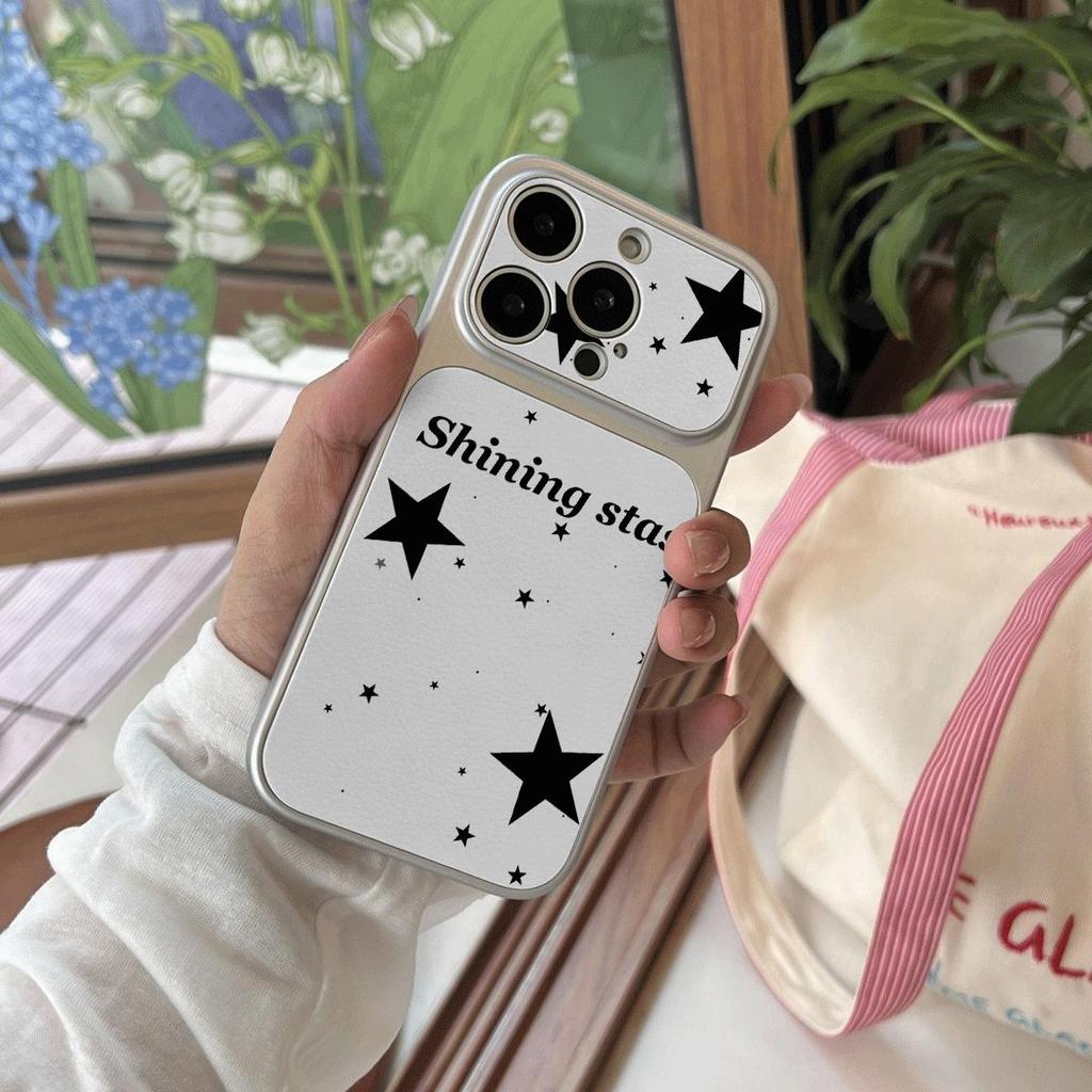 Trắng tố giản với ngôi sao đenPhù hợp với iPhone 17 Pro, đồ họa hoạt hình 16/15/14