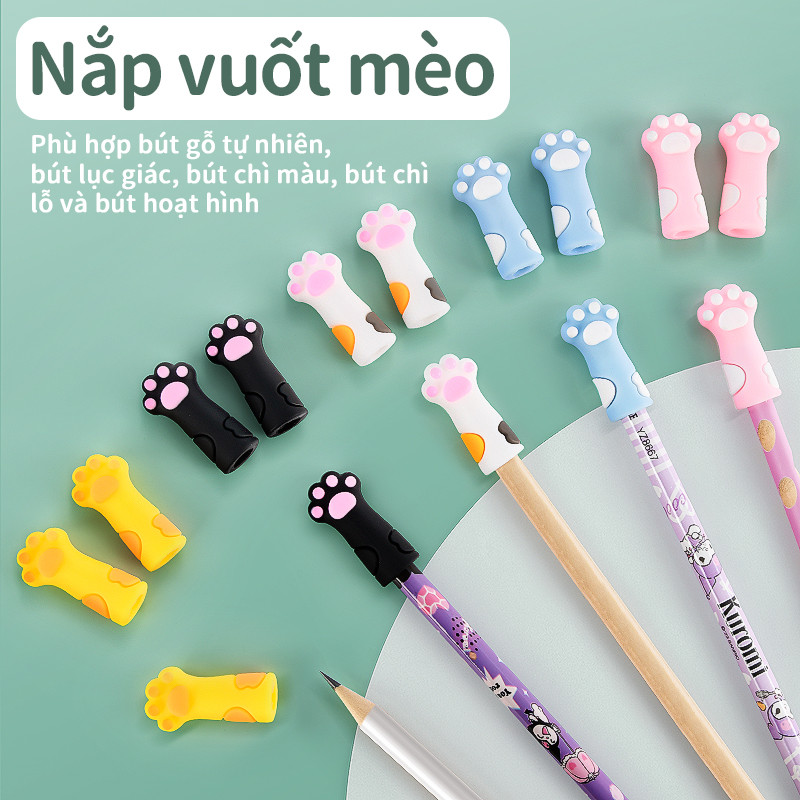 Nắp bút chì hình chân mèo silicon mềm dễ thương bảo vệ đầu bút an toàn đa năng cho học sinh viên