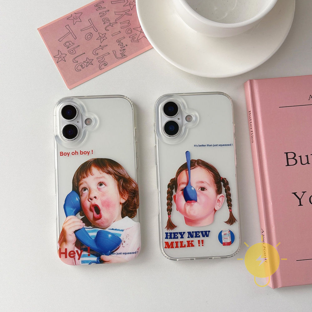 Phone Case For iPhone 17 Pro Max 16 15 TPU Girl Telephone Spoon Aesthetic Korean Cute
