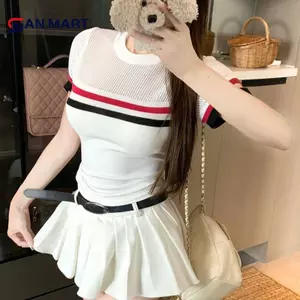 AN.MART Thời Trang Và Thường Ngày Phiên Bản Hàn Quốc Màu Mỏng Phù Hợp Với Phong Cách Đại Học Sinh Nhẹ Nhàng Ngọt Ngào Áo Thun Dệt Kim VN