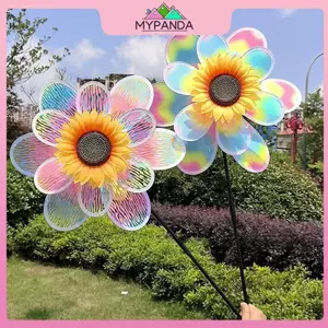 MYPANDA 1 Mảnh Phim Nhiều Màu Sắc Ảo Ảnh Ngọn Lửa Đổi Màu Hướng Dương Cối Xay Gió Hai Lớp Gió Spinner Đồ Chơi Trẻ Em Trang Trí Sân Vườn Ngoài Trời.