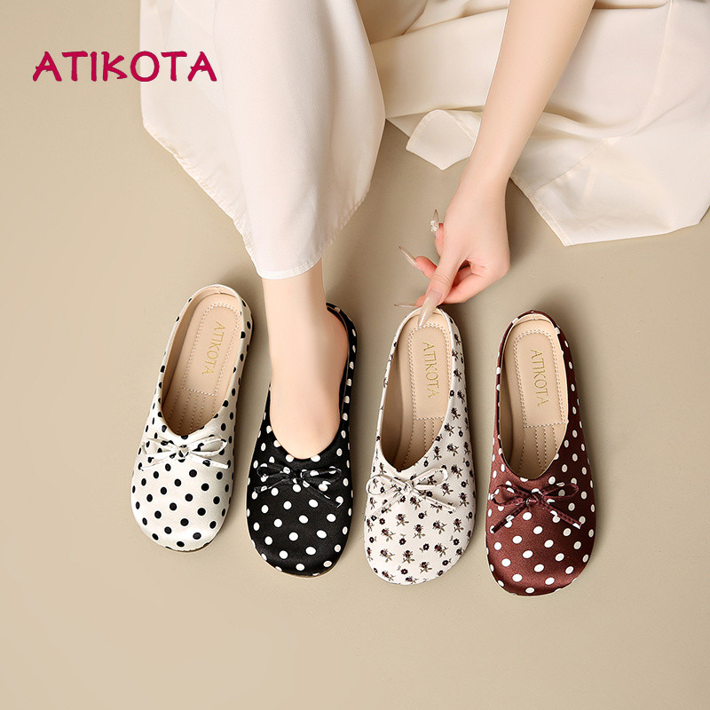 Atikota Nữ Vintage Dép Ngọt Nơ Thoải Mái Đế Mềm Mại Thông Thường Slip On Dành Cho Nữ Hàng Ngày Trong Nhà Ngoài Trời Thời Gian Mặc