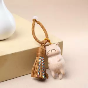 Móc khóa mèo bằng gỗ cổ điển Khắc tay Túi Kitty dễ thương Mặt dây chuyền trang trí Móc khóa ô tô dành cho nữ Cặp đôi Phụ kiện trang sức thời trang Quà tặng VN
