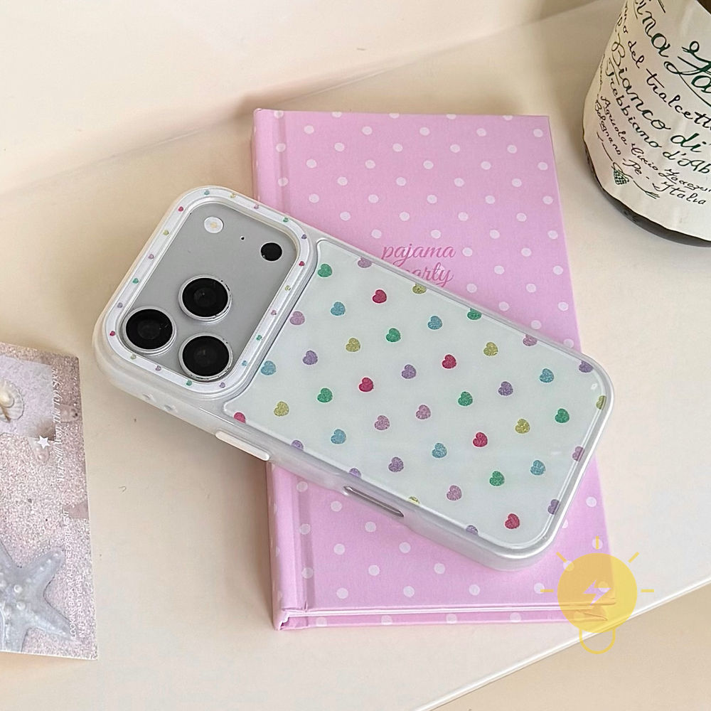 Phone Case For iPhone 17 Pro Max 16 15 TPU Heart Gilding Aesthetic Korean Cute