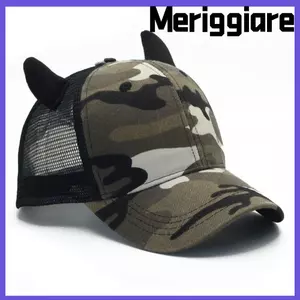 Mũ bóng chày MERIGGIARE Ox Horn, Mũ có đỉnh thoáng khí màu đen, Tấm che ngộ nghĩnh Mũ bóng chày chống nắng có thể điều chỉnh cho nam nữ